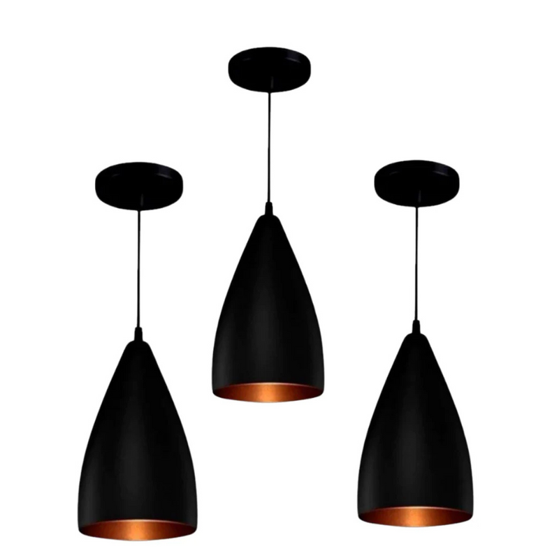 Luminária Pendente Vegas Preto com Cobre - COMPRE 1 LEVE 3