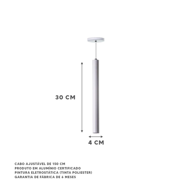 Pendente Tubo Cilindro Alumínio 30cm