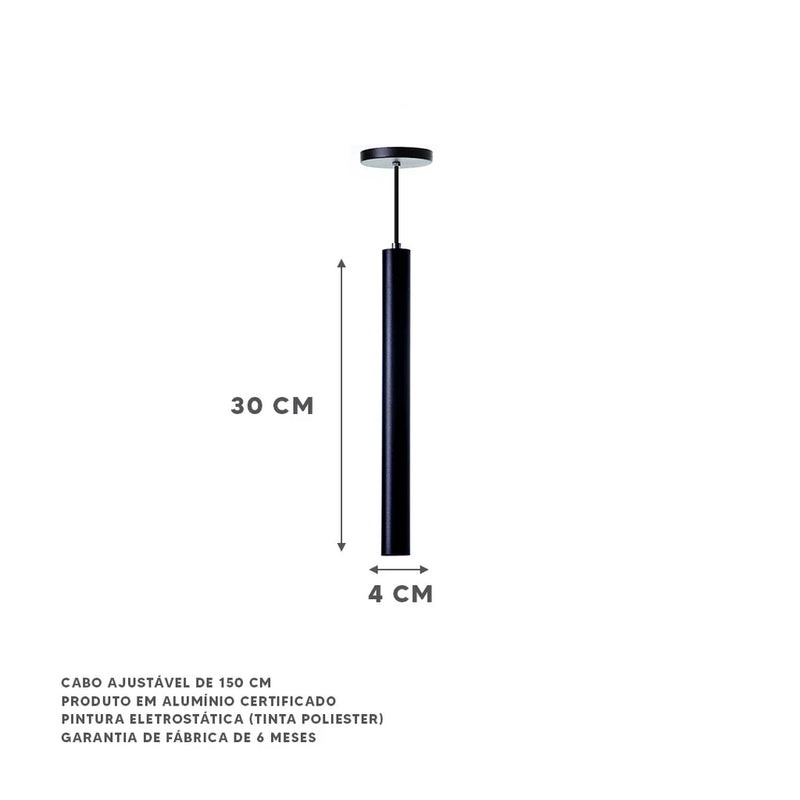 Pendente Tubo Cilindro Alumínio 30cm