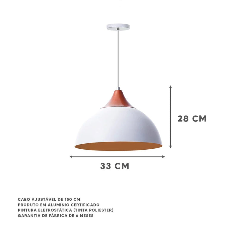 Luminária Pendente Meia Lua 30 cm com Chapéu em Alumínio