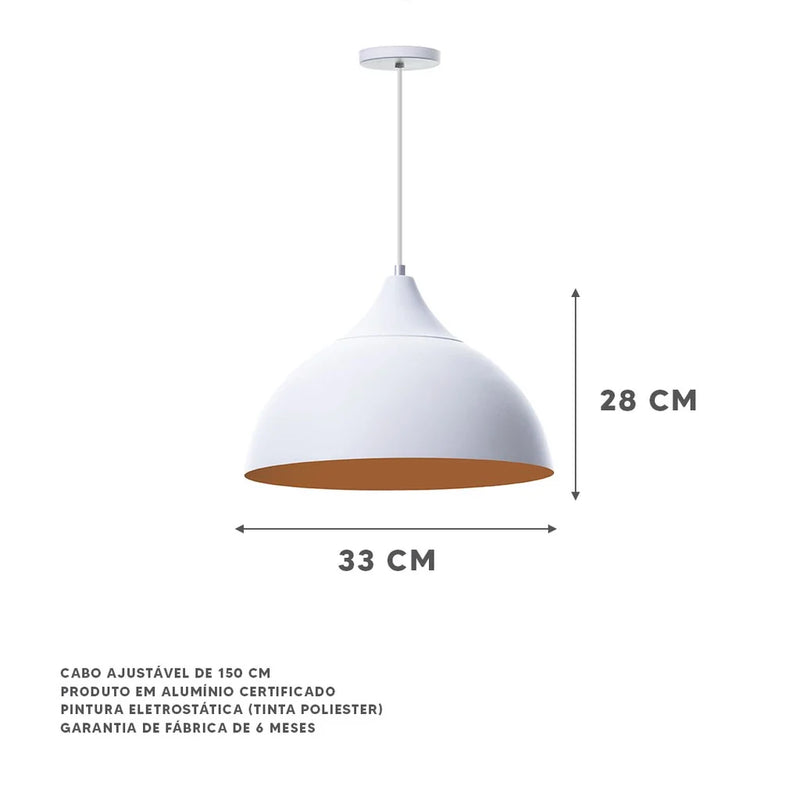 Luminária Pendente Meia Lua 30 cm com Chapéu em Alumínio