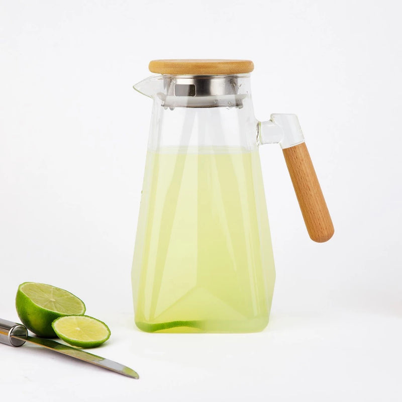 Jarra de Vidro com Tampa de Bambu Moderna