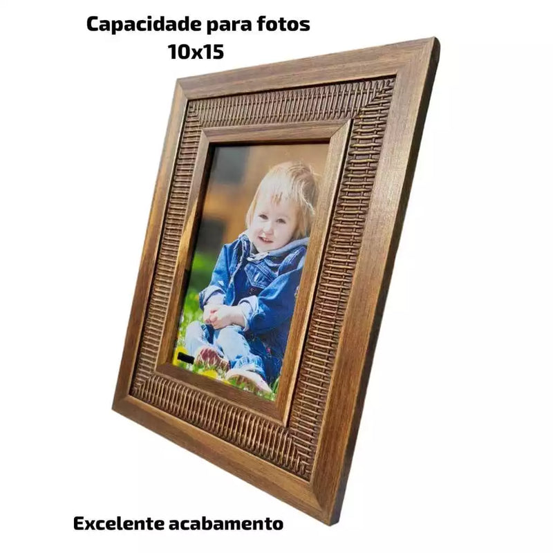 Porta-Retrato Luxo em Madeira Pinus com Vidro