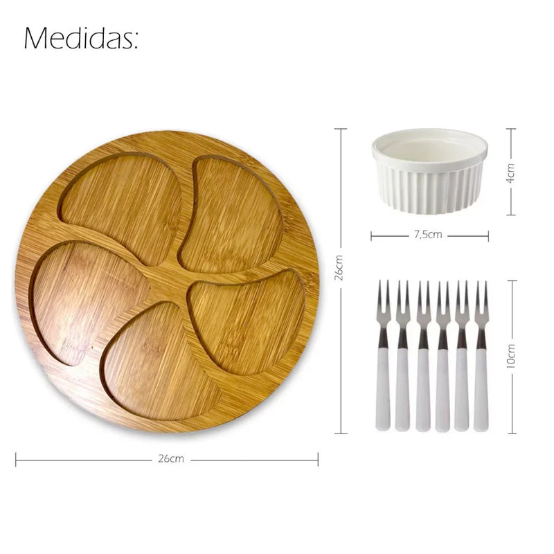 Kit Petisqueira Redonda para Frios e Garfinhos para Petiscos