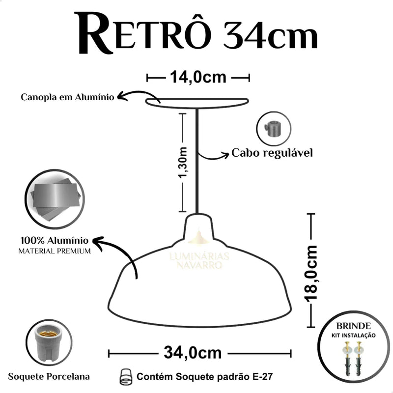 Luminária Pendente Retro em Alumínio