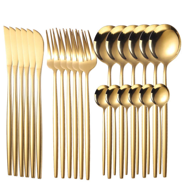 Conjunto de Talheres Dourado de Aço Inox – 24 Peças