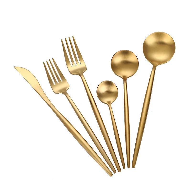 Conjunto de Talheres Dourado de Aço Inox – 24 Peças