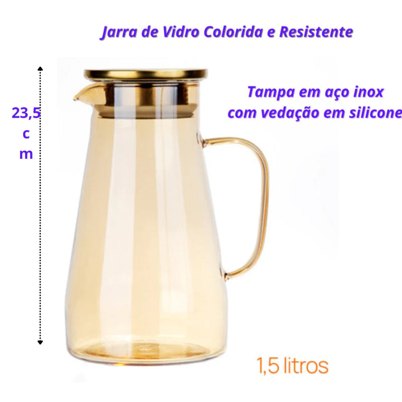 Jarra de Vidro Ambar com Tampa de Inox e Vedação de Silicone