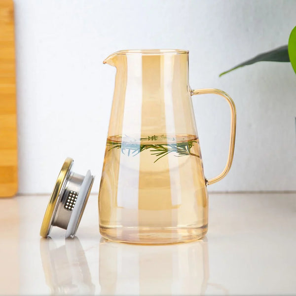 Jarra de Vidro Ambar com Tampa de Inox e Vedação de Silicone
