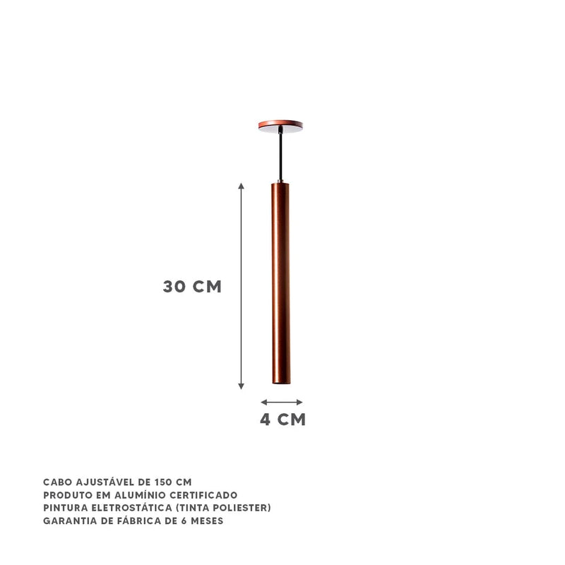 Pendente Tubo Cilindro Alumínio 30cm