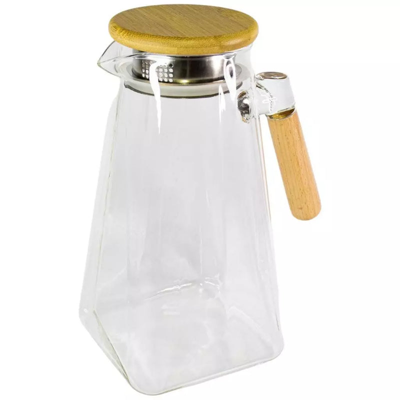 Jarra de Vidro com Tampa de Bambu Moderna