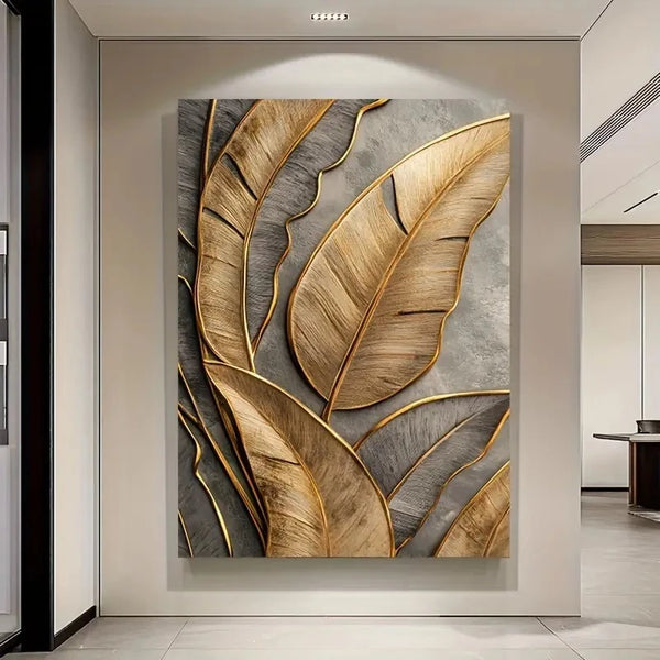 Quadro Grande com Folhas Douradas