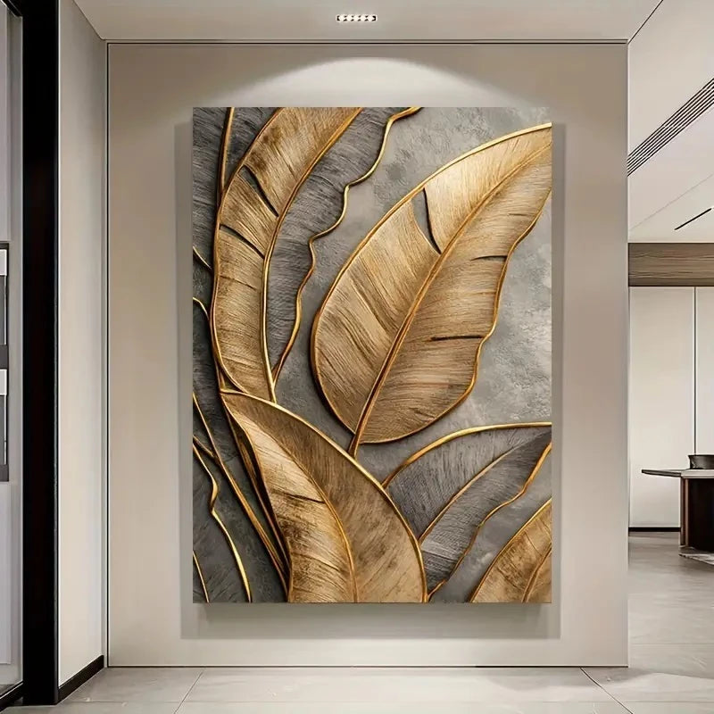 Quadro Grande com Folhas Douradas