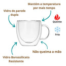 Caneca Parede Dupla Vidro Café e Chá