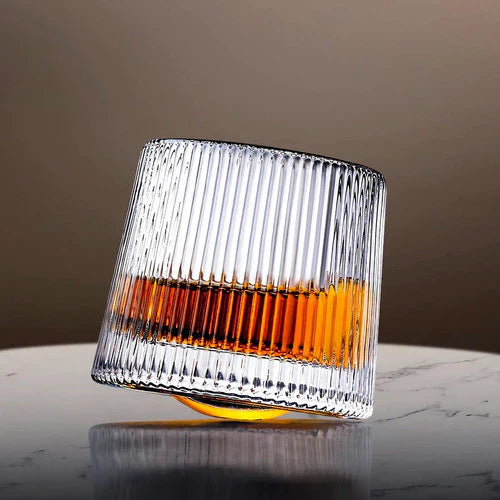 Jogo de 6 Copos de Whisky com Fundo Giratório Listrado
