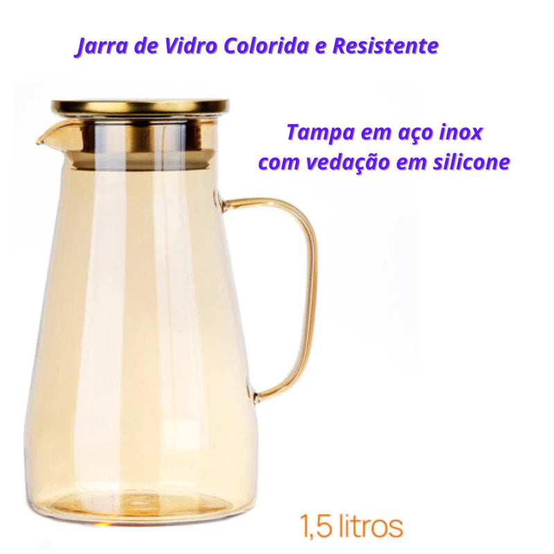 Jarra de Vidro Ambar com Tampa de Inox e Vedação de Silicone