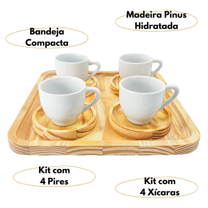 Kit Elegante com Bandeja e Xícaras de Porcelana