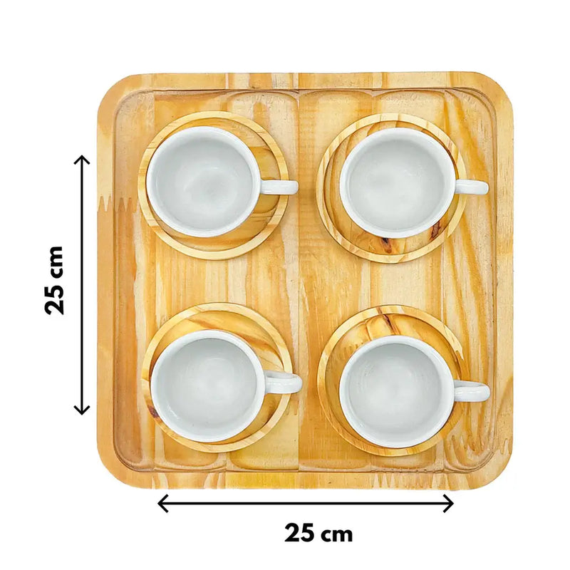 Kit Elegante com Bandeja e Xícaras de Porcelana
